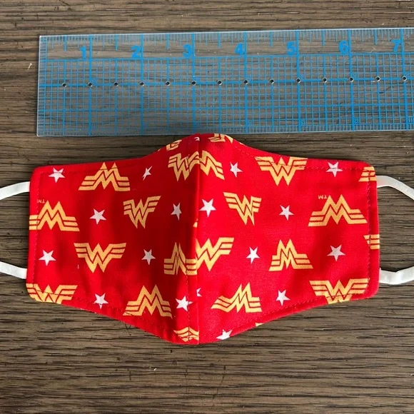 Wonder Woman red and yellow kids face mask