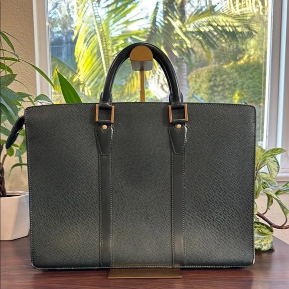Louis Vuitton Green Leather Briefcase with Structured Design