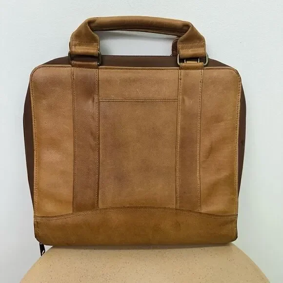 Franklin Covey Vintage 1996 SpaceMaker Tan Leather Zip 7 Ring Briefcase