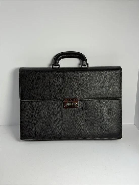 Salvatore Ferragamo Black Leather Sturdy Briefcase Business Bag
