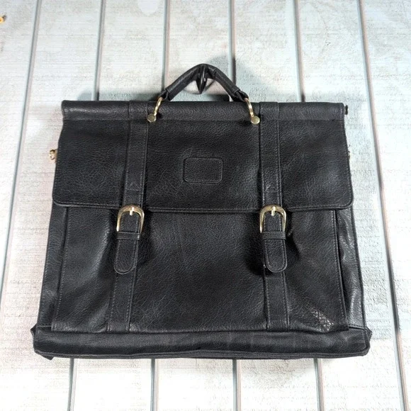 VTG Accent International Soft Black Leather Shell Brief Case PC Computer Bag