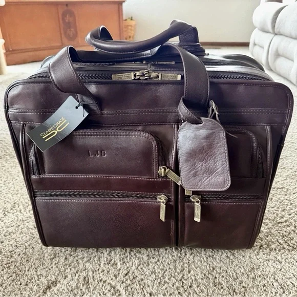 Claire Chase Jumbo Executive Computer Briefcase 100% Cowhide Leather‎ Color Cafe