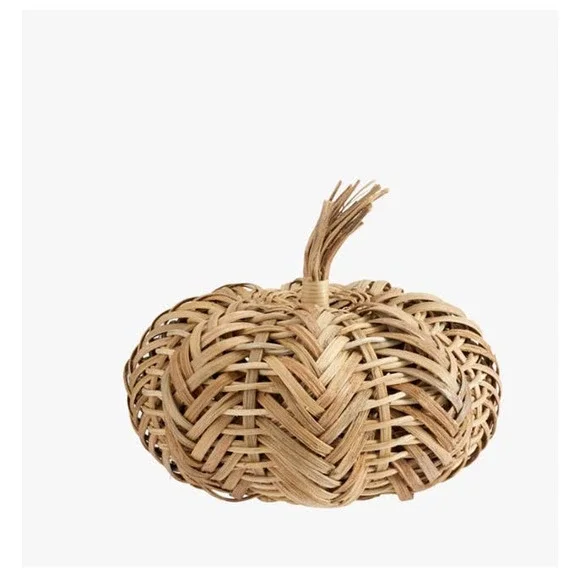 New Pottery Barn Decorative Rattan pumpkin MEDIUM wooden Thanksgiving Halloween