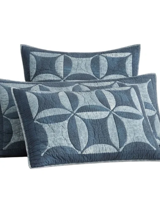 Pottery Barn Harper Blue Quilted Decorative Euro Pillow Shams Set of Two