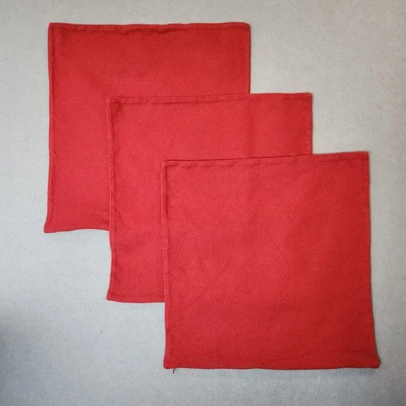 Pottery Barn Lot‎ of 3 Pillow Shams Solid Red Waffle Textured 19x19 100% Cotton