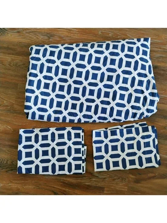 Pottery Barn Teen Peyton Geometric Queen Duvet Cover & 2 Pillow Shams Blue White