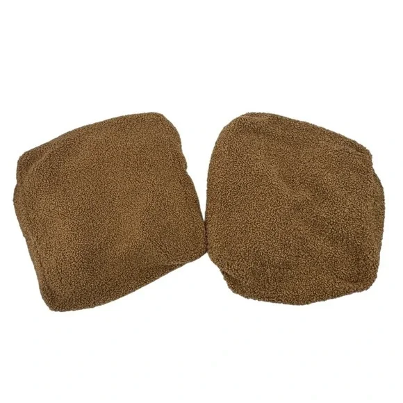 Pottery Barn Cozy Teddy Faux Fur Pouf Throw Pillow Cover Set of 2 Brown 17x18