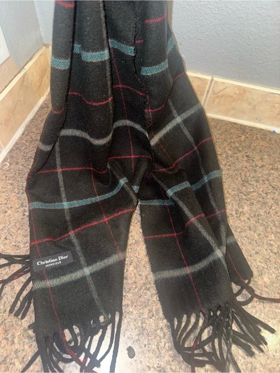 Dior Black Plaid Scarf EUC