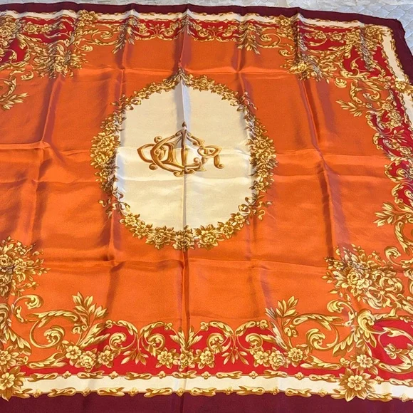 Christian Dior vantage Elegant Orange and Gold Scarf