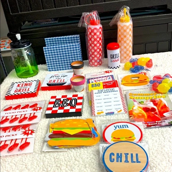 BBQ Party Set 170+ Pieces NEW Grill signs Food Picks Games Banner Candles & More