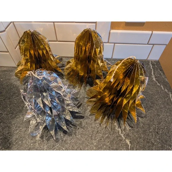 4x‎ Beistle Art Foil Honeycomb Decorations Gold Silver Rare Vintage Party