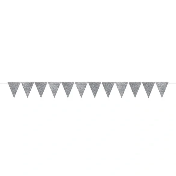 9ft silver glitter pennant banner