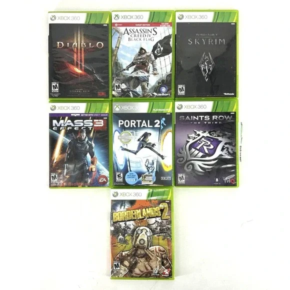 XBOX 360 Adventure Game Lot Diablo,‎ Skyrim, Assassin's Creed IV, Borderlands 2