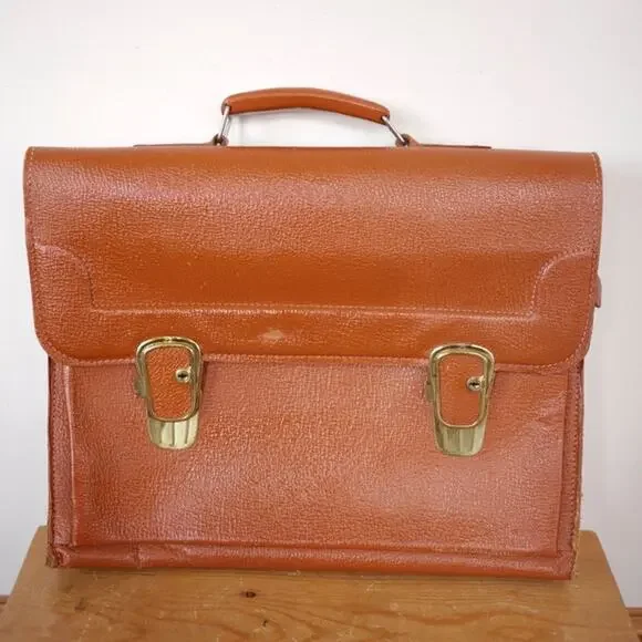 Vintage Dutch Amsterdam Cowhide Leather Briefcase Laptop Attaché Bag w/ Keys