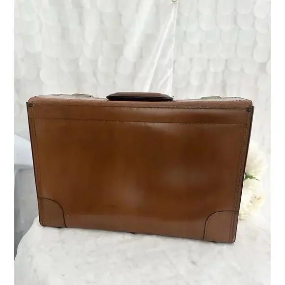 Vintage 50s Brown Leather Briefcase Attaché Case With 2 Keys Home Decor Legal