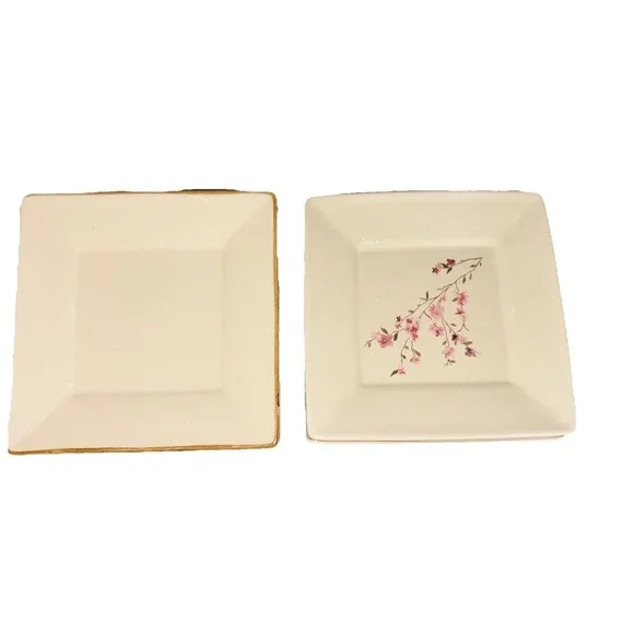 Pottery Barn Cherry Blossom Set Of 3 Square Plates‎ Ceramic 8