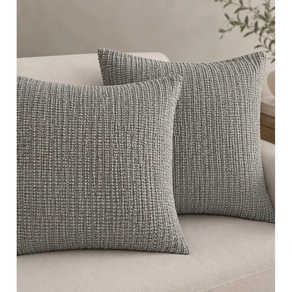 Pottery Barn Honeycomb Waffle Weave Cotton 2 Pillow Shams 26x26 Gray coastal