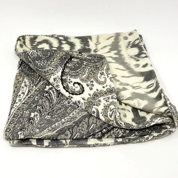 Pottery Barn Throw Pillow Sham Cover Gray Linen Blend Paisley Ikat 24