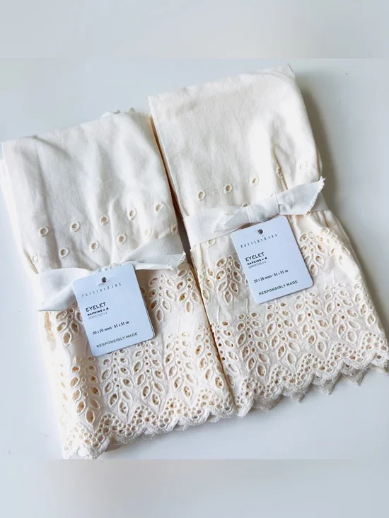 Pottery Barn Eyelet 100% Organic Cotton 20” sq Napkins, Set of 8, NWT Retail $98