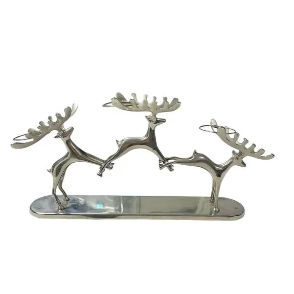 Pottery Barn Christmas Reindeer 3‎ pc Votive Candle Holder Decor Silver Chrome