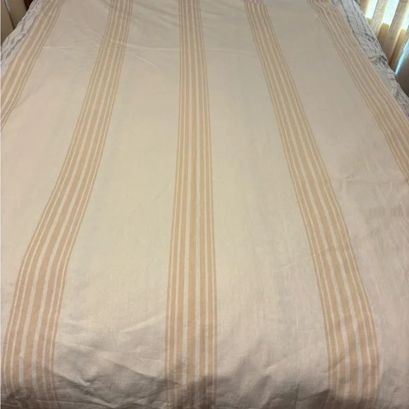 POTTERY BARN Panel Curtain Striped Linen Blend Lined 108X50 Tan Cream Drapery