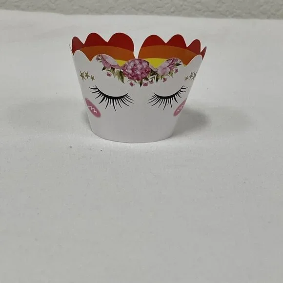 24 Double Sided Unicorn Cupcake Wrapper Rounds Decorate Reversible Rainbow