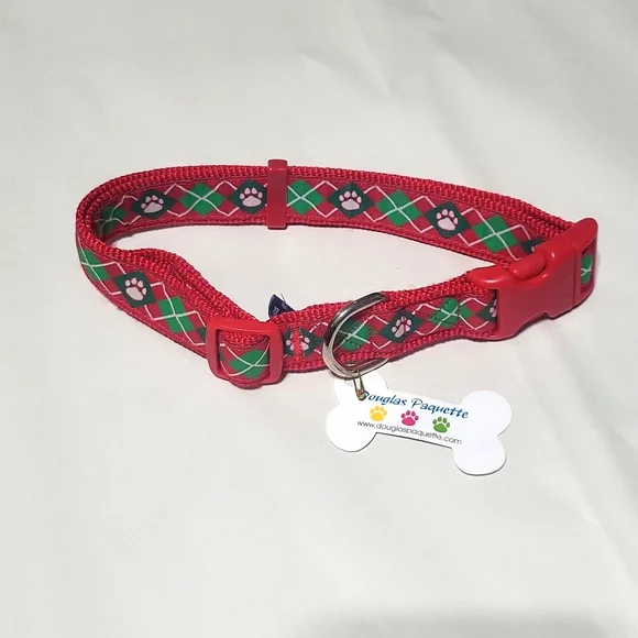 DOUGLAS PAQUETTE Red Green Christimas Argyle Dog Collar -Large - 18