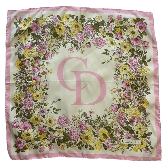 Christian Dior CD Floral 100% Silk Scarf Authentic