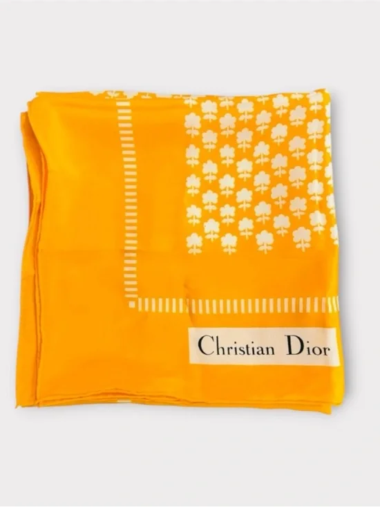 CHRISTIAN DIOR Rare Vintage Christian Dior Golden Silk Scarf 32” Paris Made