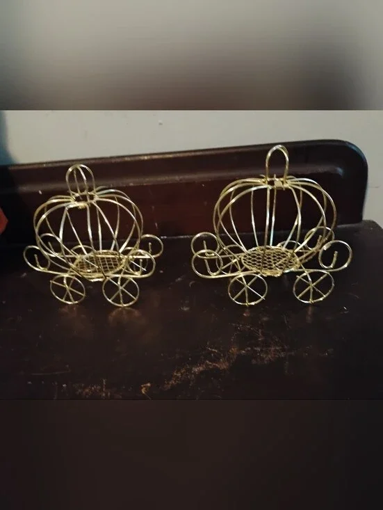 Set of 2 Gold Wire Cinderella Pumpkin Carriage Centerpieces Princess Party Decor
