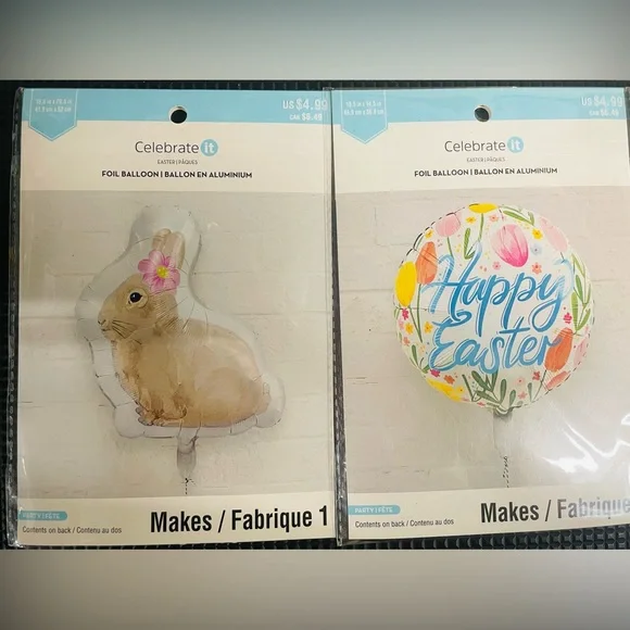Happy Easter Floral and Bunny Metallic Foil Balloon, Easter Celebration Decor