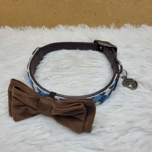 Bond & Co Dog Collar with Brown Bow Tie Slide Size Small