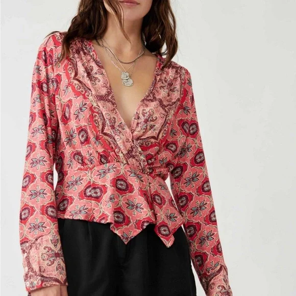 Free People Pink Floral Blouse