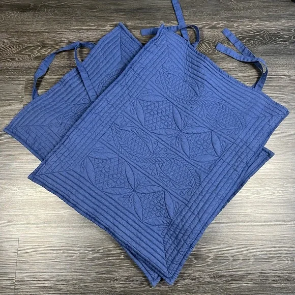 Pottery Barn Pick-Stitch Quilted Standard Pillow Shams Indigo Blue Set of 2 Tie