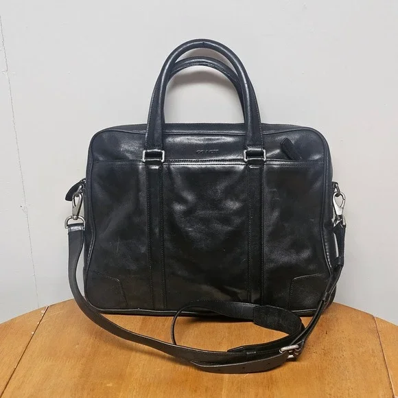 Coach‎ Black Leather Briefcase Laptop Commuter Work Bag Career Academia Travel