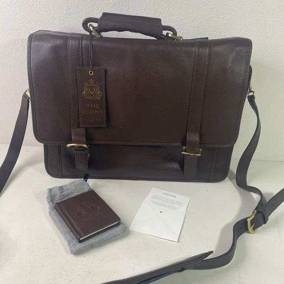 Hidesign The Icons Brown Leather Messenger Briefcase Laptop Bag Brass Hardware