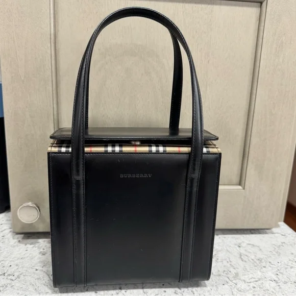 BURBERRY NOVA CHECK LEATHER BLACK HANDBAG AUTHENTIC