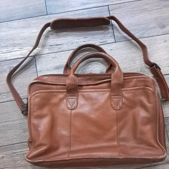 EKA Leather Briefcase Crossbody Laptop Document‎ Case camel brown tan Vintage