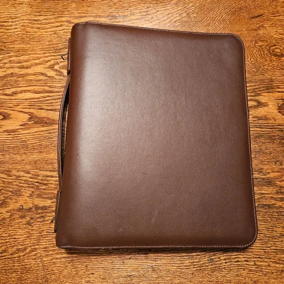 Day Timer Brown Faux Leather Zippered Portfolio Case Handle Business Organizer