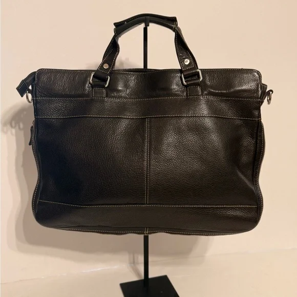 Levenger Dark Brown Leather Duffel Weekender Travel Carry On Fits 16” Laptop
