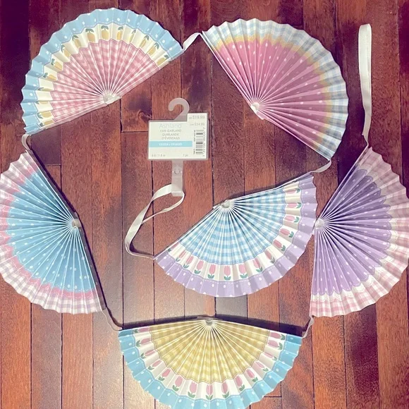 Colorful Easter Fan Garland Party Decoration,Baby Shower, Spring Decor, 6 Feet
