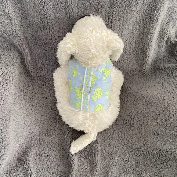 NEW- DOG HARNESS REVERSIBLE- with frogs handmade