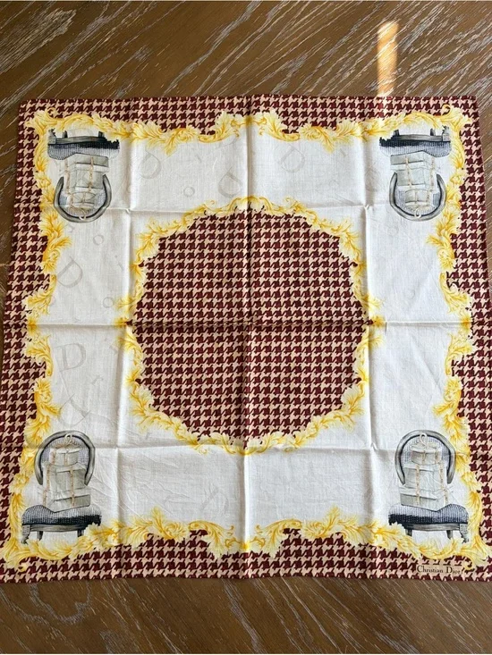 Christian Dior White Cotton Scarf Scarves Pocket Square 18” x 18” Hand Rolled