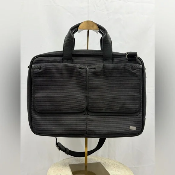 Vintage Dunhill Black Charcoal Briefcase Laptop Bag Leather Trim Strap