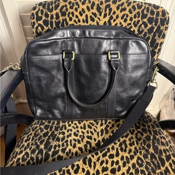 Fossil Leather Black and Gold Briefcase with Elegant Design