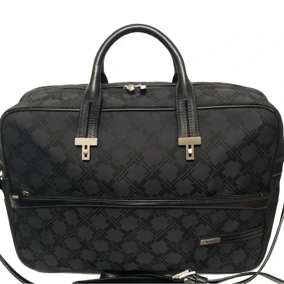 Tumi Black Briefcase with Leather Trim and Silver Hardware