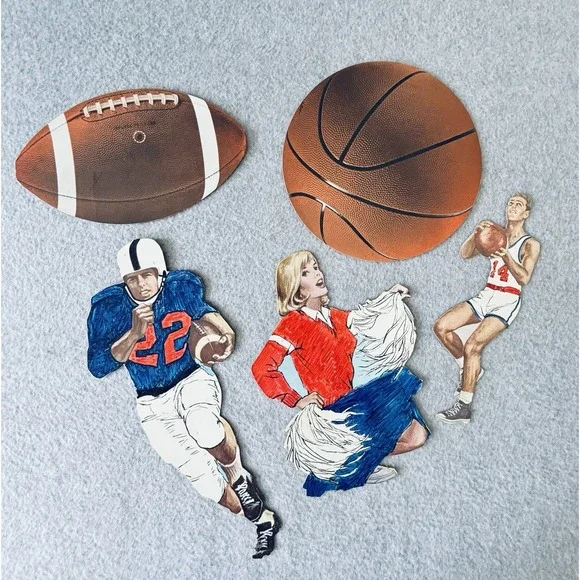 Vintage 70s Eureka Football Basketball Player Cheerleader Party Decor Die Cuts