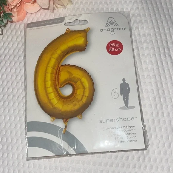 Gold Number 6 Supershape Balloon
