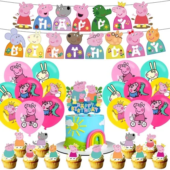 Peppa Pig Birthday Party Decorations Set Balloons Banner Cake Toppers