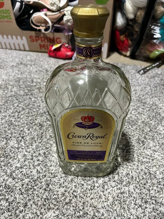 Crown Royal Fine De Luxe Canadian Whisky EMPTY Bottle 1.75 L